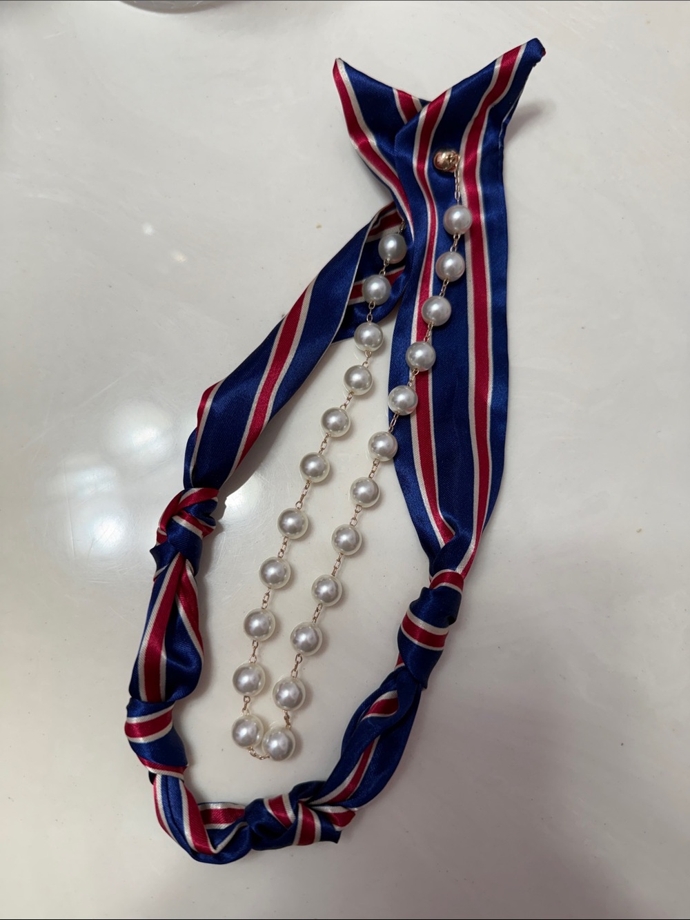 Pearl and Silk Scarf Necklace